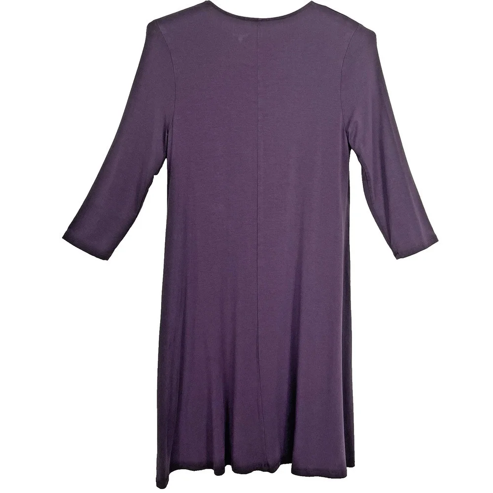Garnet Hill Tencel Swing Dress Size M Purple Stretch Lagenlook Comfort Career